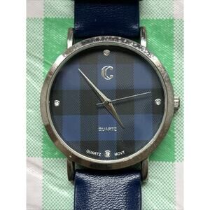 Charming Charlie Silver Tone Blue Plaid Dial Women’s Quartz Watch
